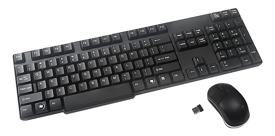 Inland Pro 2.4Ghz Wireless Optical Mouse/Keyboard Combo - USB Membrane Wireless RF 2.40 GHz Keyboard - 104 Key - Black - USB Wireless RF Mouse - Optical - 1000 dpi - 3 Button - Scroll Wheel - Black - Symmetrical (PC) Pack