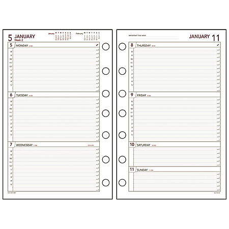 Day Runner Express Planning Pages, 5 1/2" x 8 1/2", 2 Pages Per Week, 60% Recycled, January–December 2017