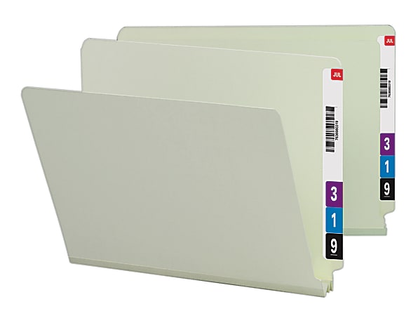 Smead&reg; Extra-Strength Pressboard End-Tab Folders, Straight Cut, Letter Size, 100% Recycled, Gray/Green, Pack Of 25