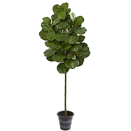 Nearly Natural 6-1/2'H Fiddle Leaf Artificial Tree With Decorative Planter, 6-1/2'H x 21"W x 21"D, Black/Green