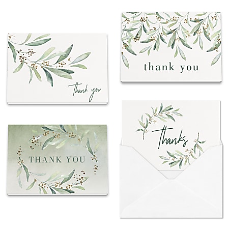 Thank You Card Assortment Fresh Greenery With Envelopes 4 78 x 3 12 Pack of  24 - Office Depot