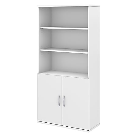 Bush Business Furniture Studio C 5 Shelf Bookcase with Doors, White, Premium Installation