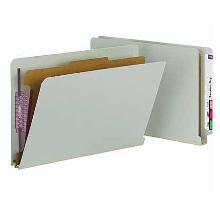 Smead® Full End-Tab Classification Folder With SafeSHIELD Fastener, 1 Divider, 4 Partitions, Straight Cut, Legal Size, Gray/Green