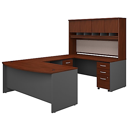 Bush Business Furniture Series C Components 72"W Bow-Front U-Shaped Corner Desk With Hutch And Storage, Hansen Cherry, Standard Delivery
