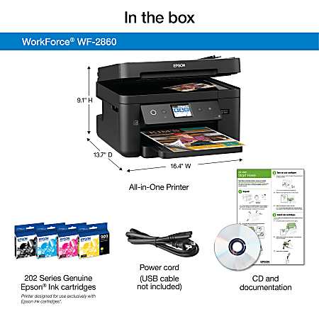 Copier Ethernet Epson WorkForce WF-2860 All-in-One Wireless Color Printer with Scanner Wi-Fi Direct and NFC Dash Replenishment Enabled Fax