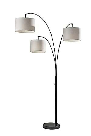 Adesso® Bowery 3-Arm Arc Floor Lamp, 73-1/2"H, Taupe Shade/Matte Black Base