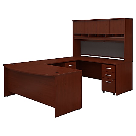 Bush Business Furniture 72"W Bow-Front U-Shaped Corner Desk With Hutch And Storage, Mahogany, Standard Delivery