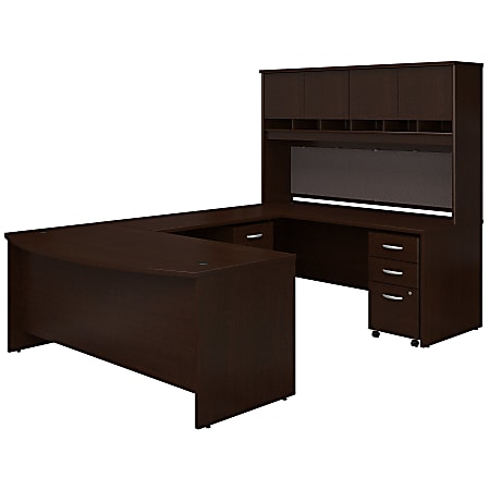 Bush Business Furniture 72"W Bow-Front U-Shaped Corner Desk With Hutch And Storage, Mocha Cherry, Standard Delivery