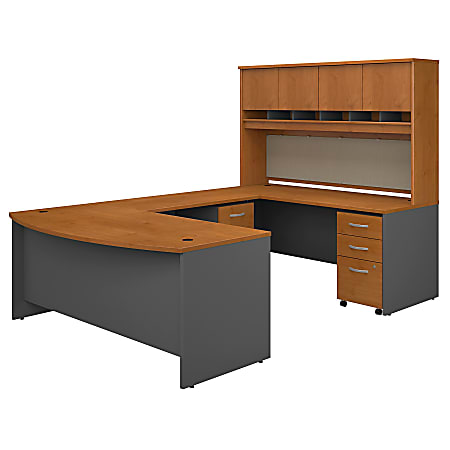 Bush Business Furniture 72"W Bow-Front U-Shaped Corner Desk With Hutch And Storage, Natural Cherry/Graphite Gray, Standard Delivery