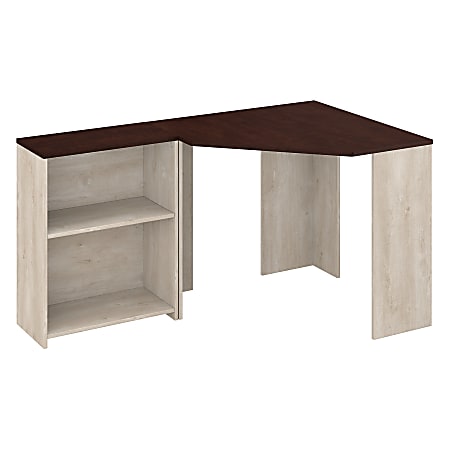 Bush Business Furniture Townhill 35"W Corner Desk With Bookcase, Washed Gray/Madison Cherry, Standard Delivery