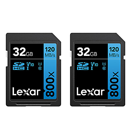 Lexar Blue High-Performance 800x SDHC/SDXC UHS-I Memory Cards, 32GB, Pack Of 2 Memory Cards