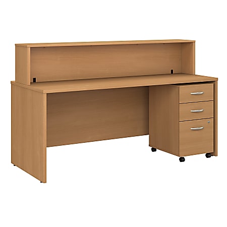 Bush Business Furniture Components 72"W x 30"D Reception Desk With Mobile File Cabinet, Light Oak, Standard Delivery
