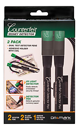 Dri-Mark® Dual-Test Counterfeit Detection Pens With UV LED Light, Black, Pack Of 2 Pens
