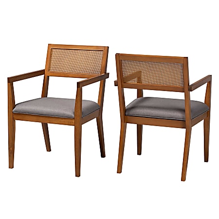 Baxton Studio Emilia Japandi Arm Accent Chair Set, Gray/Walnut Brown, Set Of 2 Chairs