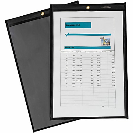 C-Line Stitched Shop Ticket Holders - Support 8.50" x 14" , 11" x 14" Media - Vinyl - 25 / Box - Black, Clear - Heavy Duty