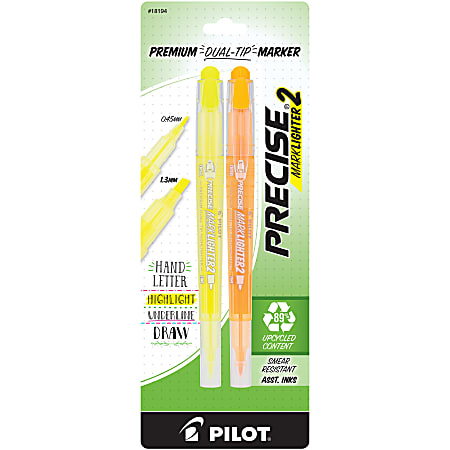 Pilot Precise Marklighter2 Dual Tip Highlighter And Creative Markers, Chisel/Extra Fine Tips, Assorted, Pack Of 2 Highlighters