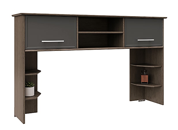 Realspace&reg; Koru 60"W Hutch For Koru L-Shaped Or Straight Computer Desks, Two-Tone Slate/Gray Oak