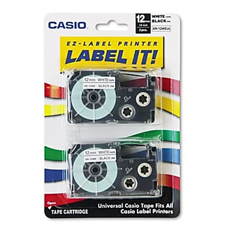 Casio® XR1WE2S Black-On-White Tapes, 0.5" x 26', Pack Of 2