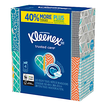 Kleenex® Trusted Care Everyday 2-Ply Facial Tissues, White, 70 Tissues Per Box, Case Of 12 Boxes