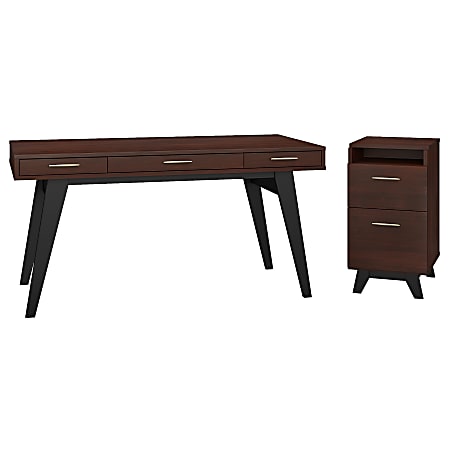 kathy ireland® Office by Bush Business Furniture Centura 60"W Writing Desk With 2 Drawer File Cabinet, Century Walnut, Standard Delivery