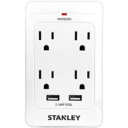 Stanley SurgeQuad 33202 4 AC Outlet And 2 USB Wall Tap, White