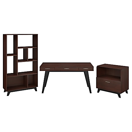 kathy ireland® Office by Bush Business Furniture Centura 60"W Writing Desk With Lateral File Cabinet And Bookcase, Century Walnut, Standard Delivery