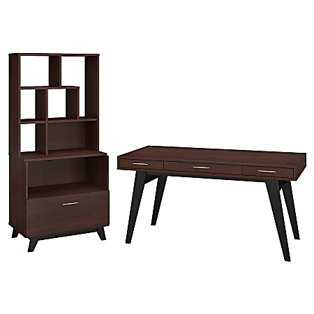 kathy ireland® Office by Bush Business Furniture Centura 60"W Writing Desk With Lateral File Cabinet And Bookcase Hutch, Century Walnut, Standard Delivery