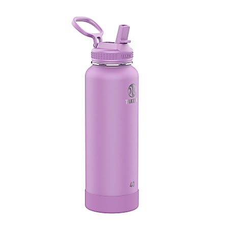 Takeya Actives Reusable Insulated Stainless Steel Water Bottle With Straw Lid, 40 Oz, Lilac