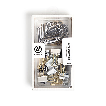 U Brands® Office Accessory Kit, Assorted Sizes, Multicolor, Kit Of 80 Pieces