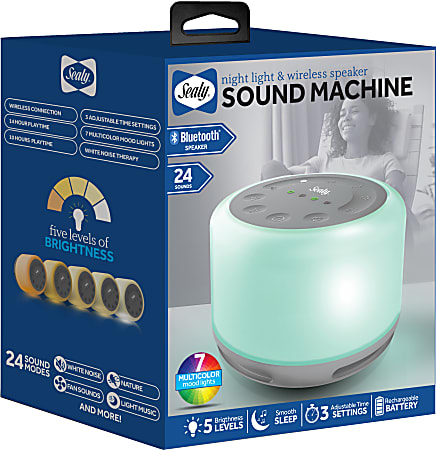 Sealy SL-HW-SN-101-GY Wireless Bluetooth® Sleep Speaker With Adjustable Mood Lighting, Gray