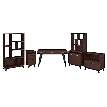 kathy ireland® Office by Bush Business Furniture Centura 60"W Writing Desk With File Cabinets, Bookcase, Accent Storage Cabinet And Bookcase Hutch, Century Walnut, Standard Delivery