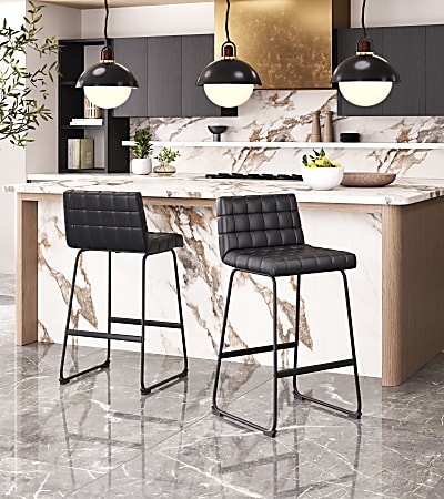 Zuo Pago Faux Leather Bar Stools With Backs, Brown, Set Of 2 Stools