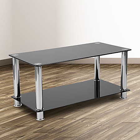 Flash Furniture Coffee Table With Shelf, 16-1/2"H x 35-1/4"W x 17-1/2"D, Black/Silver