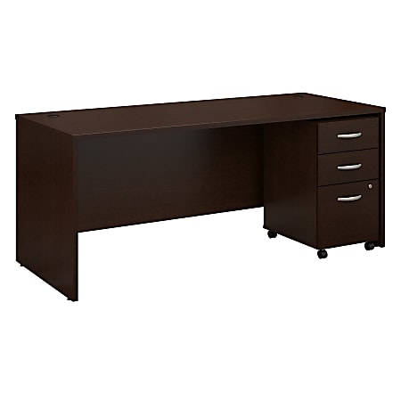 Bush Business Furniture Components 72"W Office Computer Desk With Mobile File Cabinet, Mocha Cherry, Standard Delivery