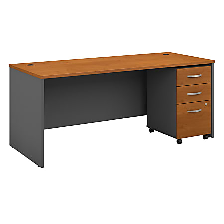 Bush Business Furniture Components 72"W Office Computer Desk With Mobile File Cabinet, Natural Cherry/Graphite Gray, Standard Delivery