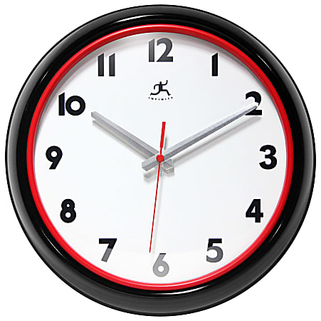 Infinity Instruments Lux Round Wall Clock, 12”, Black/Red