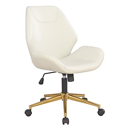 Office Star™ Reseda Ergonomic Faux Leather Mid-Back Office Chair, White/Gold