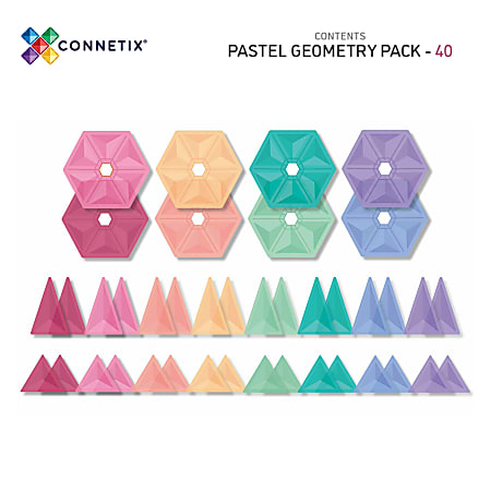 Connetix Magnetic Tiles Pastel Geometry Pack 40 Pieces - Office Depot