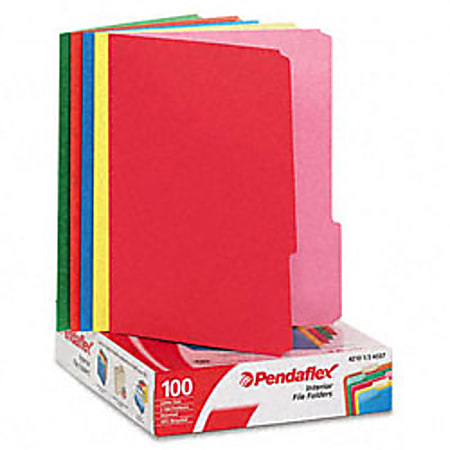 Pendaflex® Color Interior File Folders, 1/3 Cut, Letter Size, Assorted Colors #1, Pack Of 100