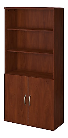 Bush Business Furniture Components Elite 73"H 5-Shelf Bookcase With Doors, Hansen Cherry, Standard Delivery