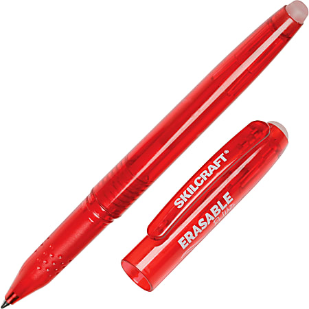 SKILCRAFT® Erasable Gel Stick Pens, 0.7 mm, Translucent Barrel, Red Ink, 12 Pens Per Pack, Case Of 12 Packs