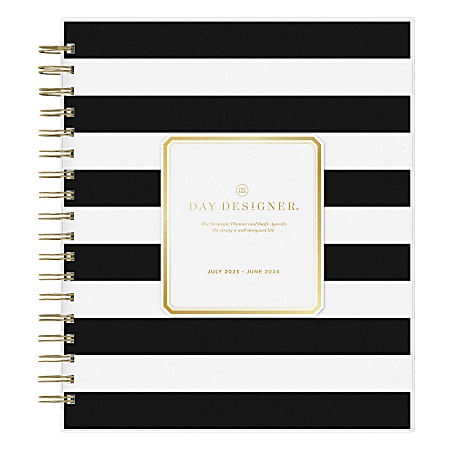2023-2024 Day Designer Daily/Monthly Planner, 8" x 10", Rugby Stripe Black Frosted, July 2023 To June 2024, 137885-A