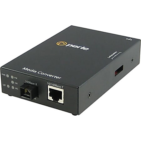 Perle S-110PP-S1SC40U - Fiber media converter - 100Mb LAN - 10Base-T, 100Base-TX, 100Base-BX - RJ-45 / SC single-mode - up to 24.9 miles - 1550 (TX) / 1310 (RX) nm