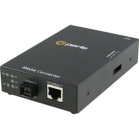 Perle S-110PP-S1SC40U Media Converter - 1x PoE+ (RJ-45) Ports - 1 x SC Ports - 10/100Base-TX, 100Base-BX-U - Rail-mountable, Rack-mountable, Wall Mountable