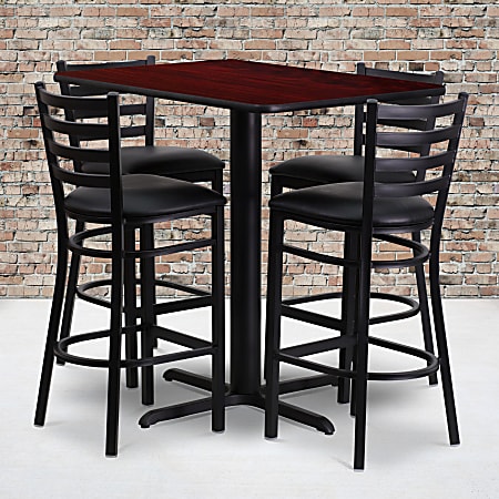 Flash Furniture Rectangle Table And 4 Ladder-Back Bar Stools, 42"H x 24"W x 42"D, Mahogany/Black