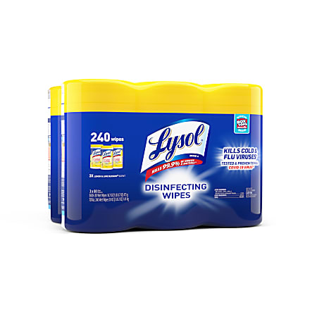 Lysol® Disinfecting Wipes, Lemon Lime Blossom Scent, 80 Wipes Per Canister, Carton Of 6 Canisters