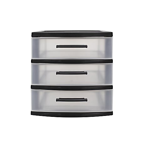 Inval 3-Drawer Storage Cabinet, 6-5/16" x 6-15/16", Clear/Black