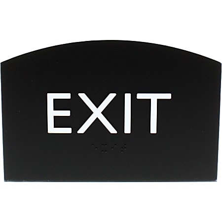 Lorell Exit Sign, 4.5"W x 6.8"H, Curved Shape, Surface-mountable, Easy Readability, Braille, Indoor, Plastic, Black