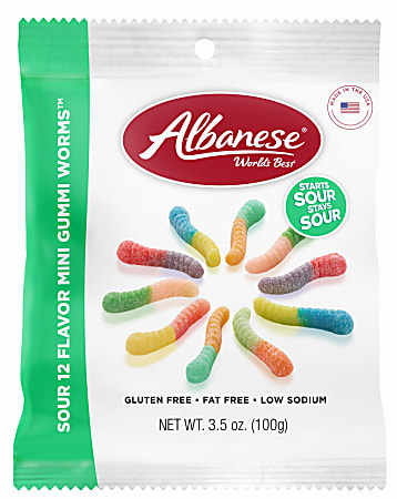 Albanese Candy Gummies, Sour 12 Flavor Mini Gummi Worms, 3.5 Oz