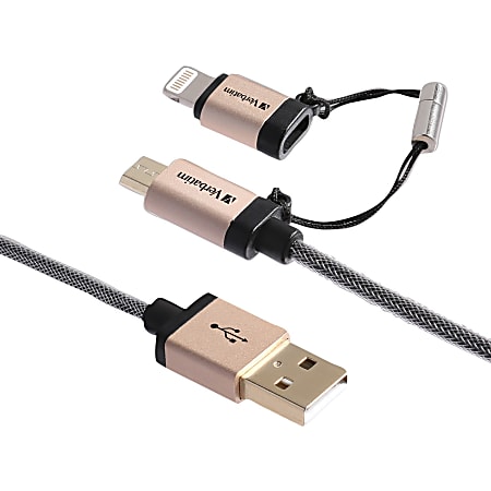 Verbatim Sync/Charge Lightning/Micro-USB Data Transfer Cable - 3.92 ft Lightning/Micro-USB Data Transfer Cable for iPhone, iPod - First End: Lightning - Second End: Micro USB - MFI - Black - 1